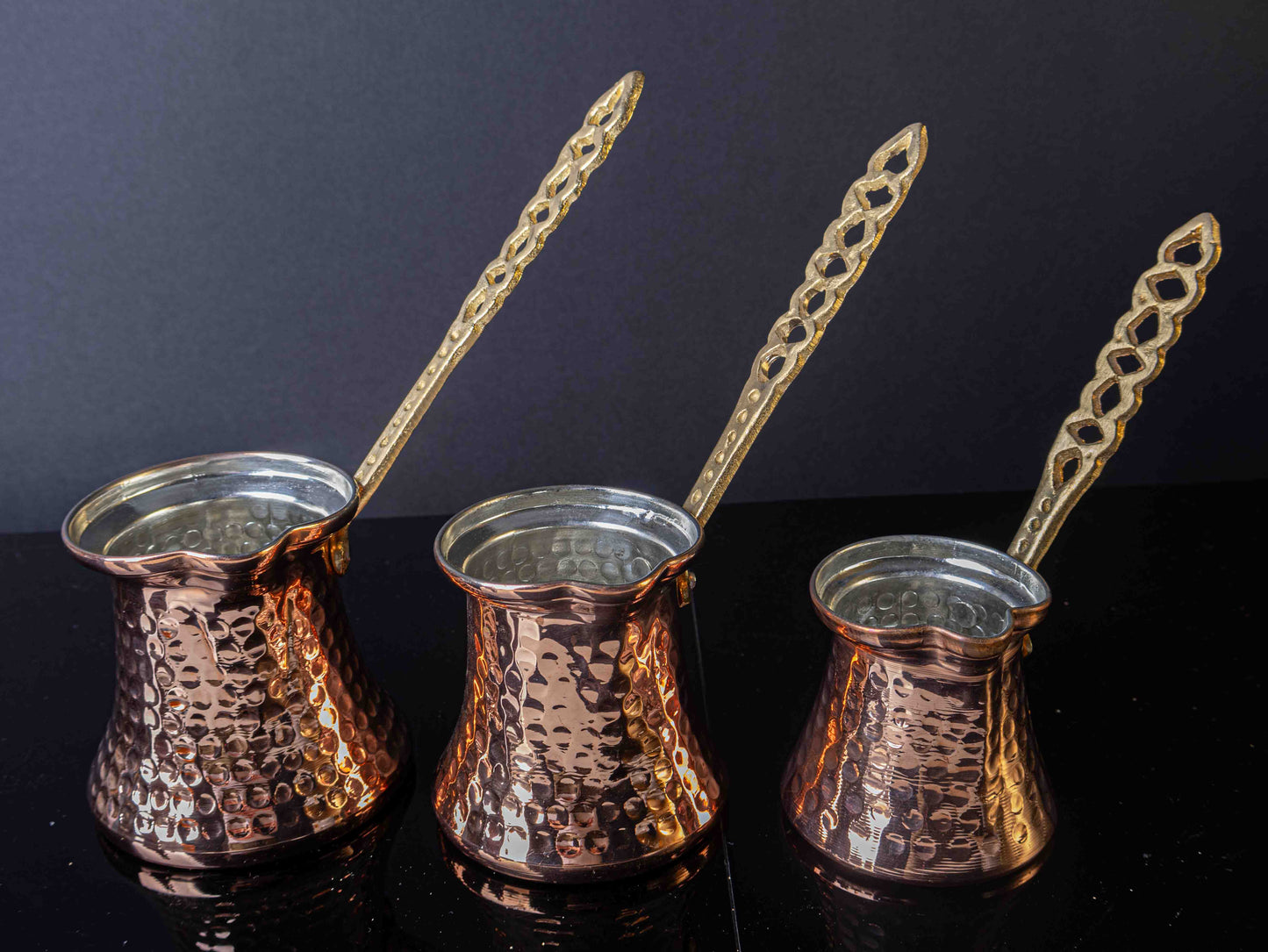 Heritage Hammered Coffee Pot Set – Turkish Copper Cezve Trio