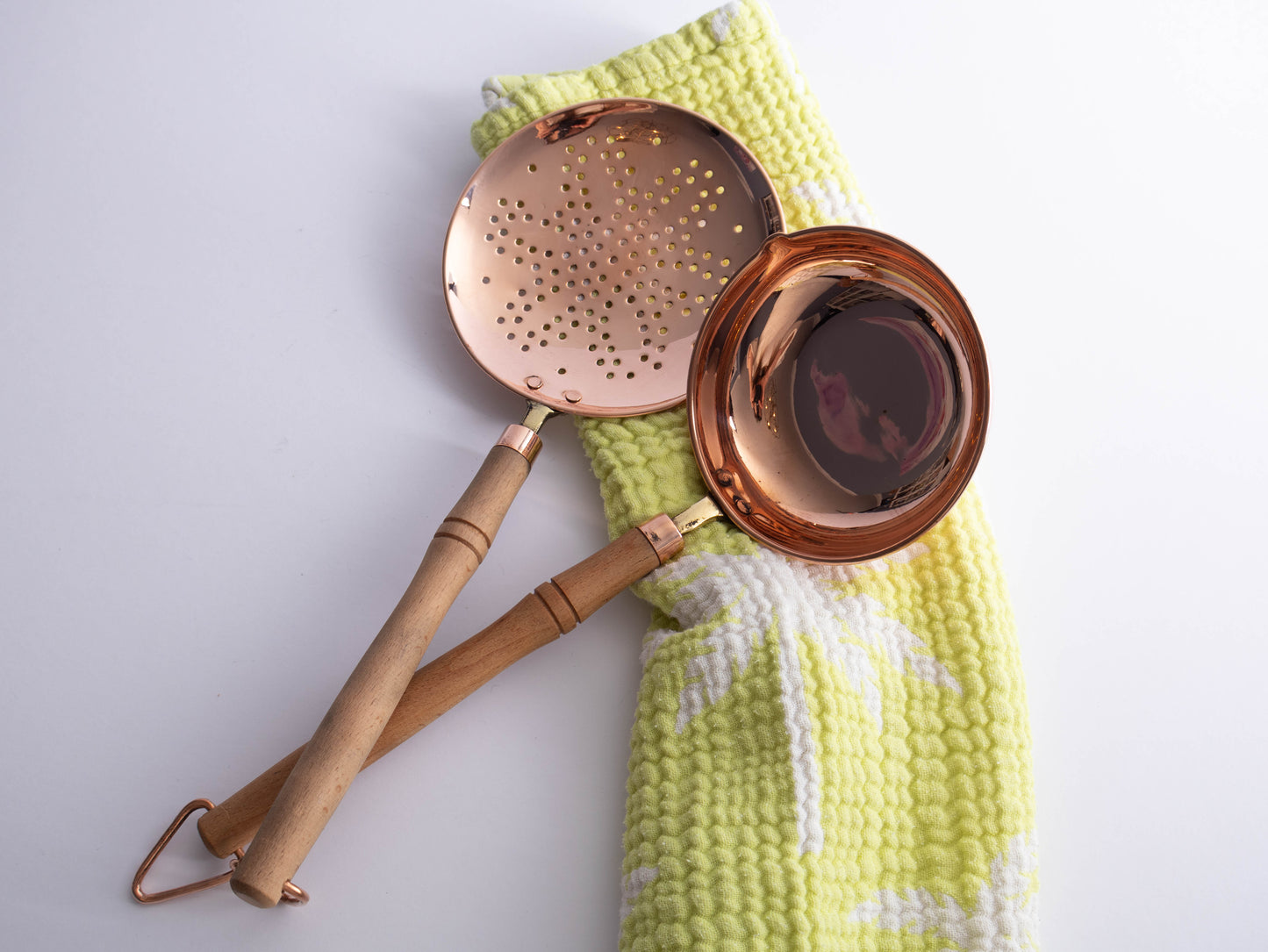 Handmade Copper Ladle & Skimmer Set – Wooden Handle Kitchen Utensils (2-Piece)