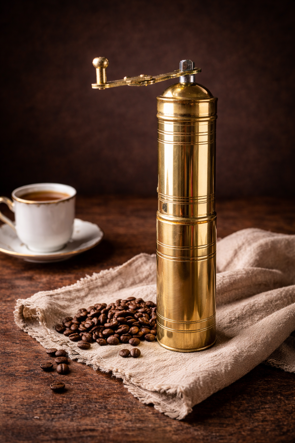 Hand Coffee Grinder – Manual Turkish Coffee Mill with Brass Body & Adjustable Grind