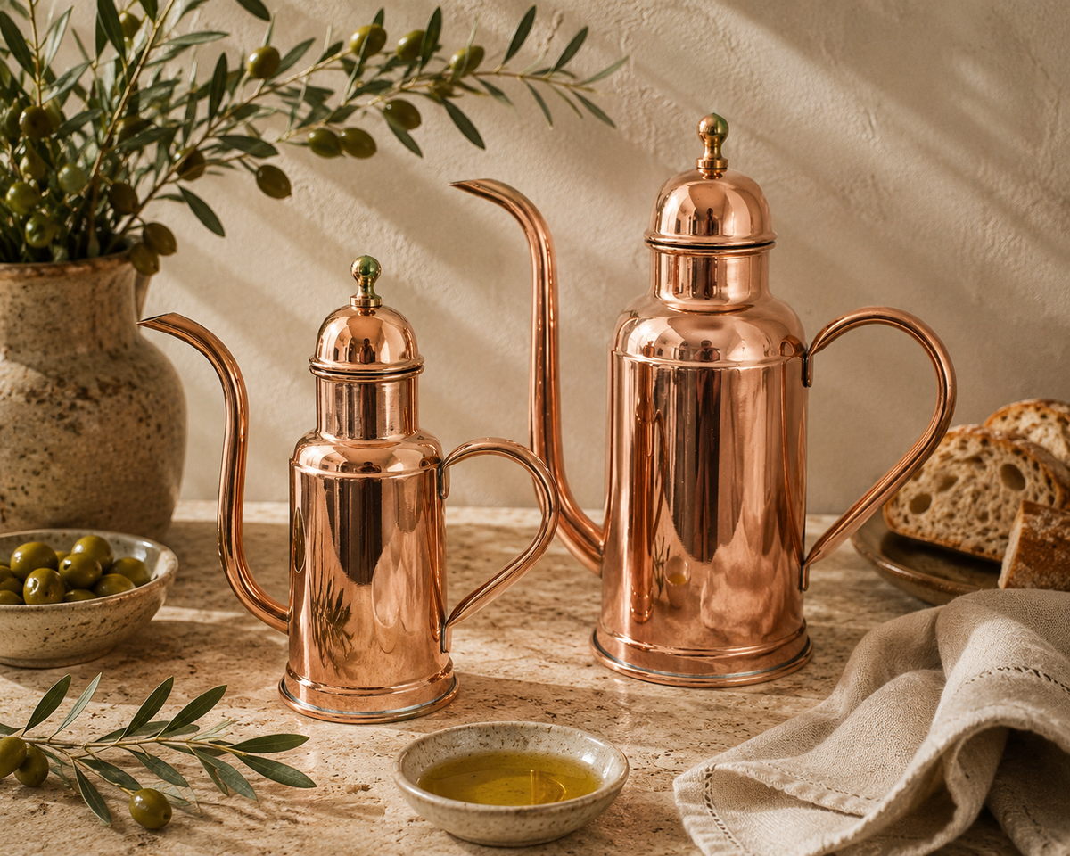 Handmade Copper Olive Oil Pourer | Gooseneck Spout | 2 Sizes