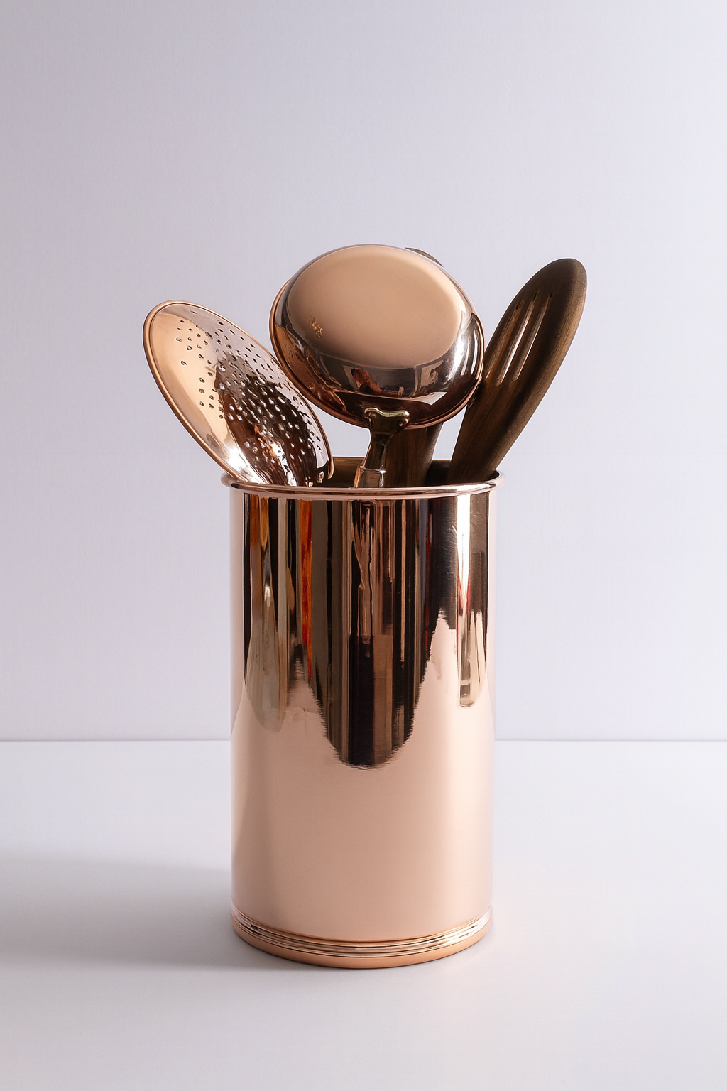Handcrafted Copper Utensil Holder – Tin-Lined Kitchen Organizer (12.2 × 20 cm)