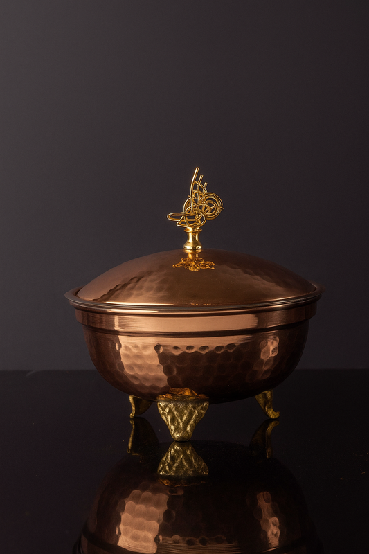 Handmade Copper Sugar Bowl with Ottoman Tugra Lid – Vintage Candy & Spice Jar