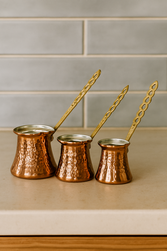 Heritage Hammered Coffee Pot Set – Turkish Copper Cezve Trio