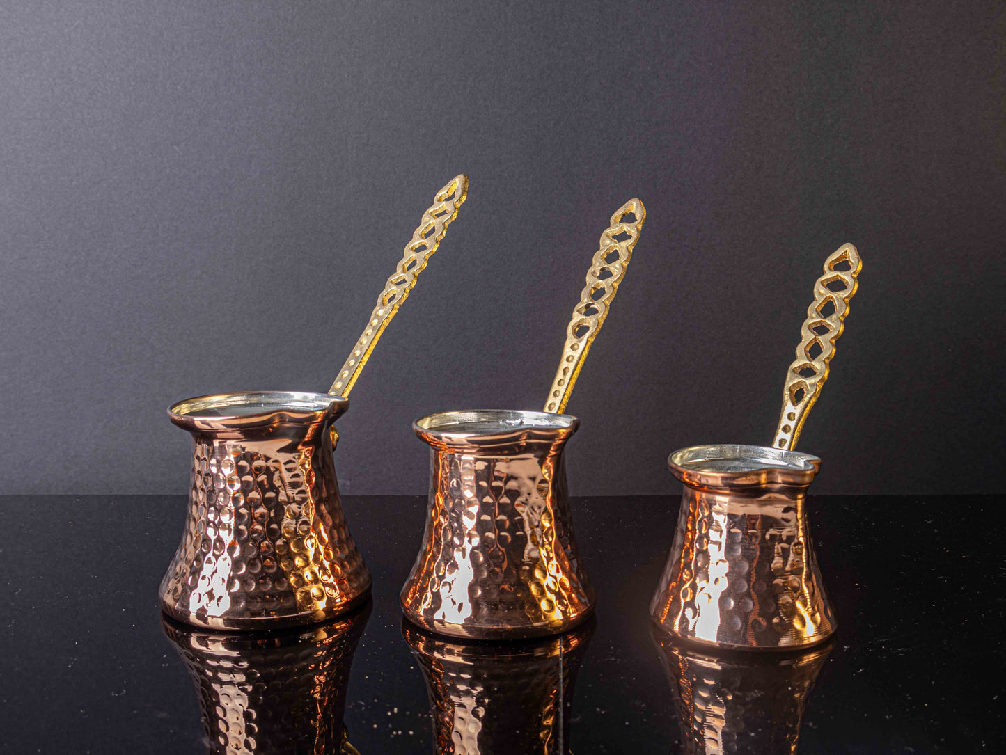 Heritage Hammered Coffee Pot Set – Turkish Copper Cezve Trio