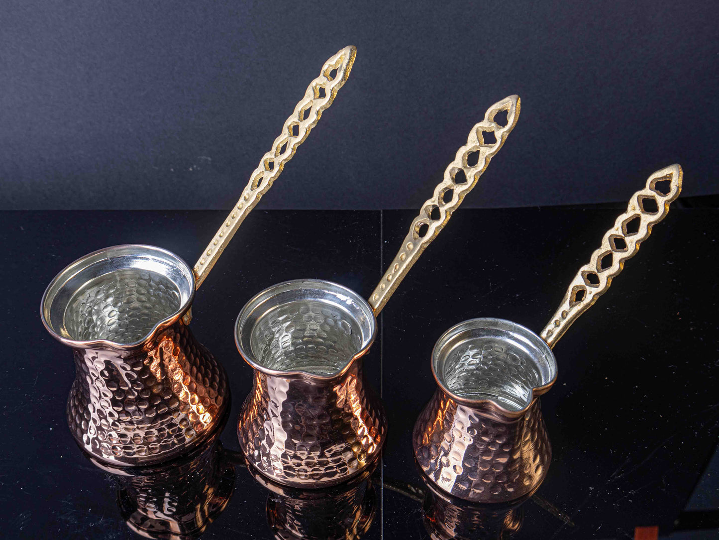 Heritage Hammered Coffee Pot Set – Turkish Copper Cezve Trio