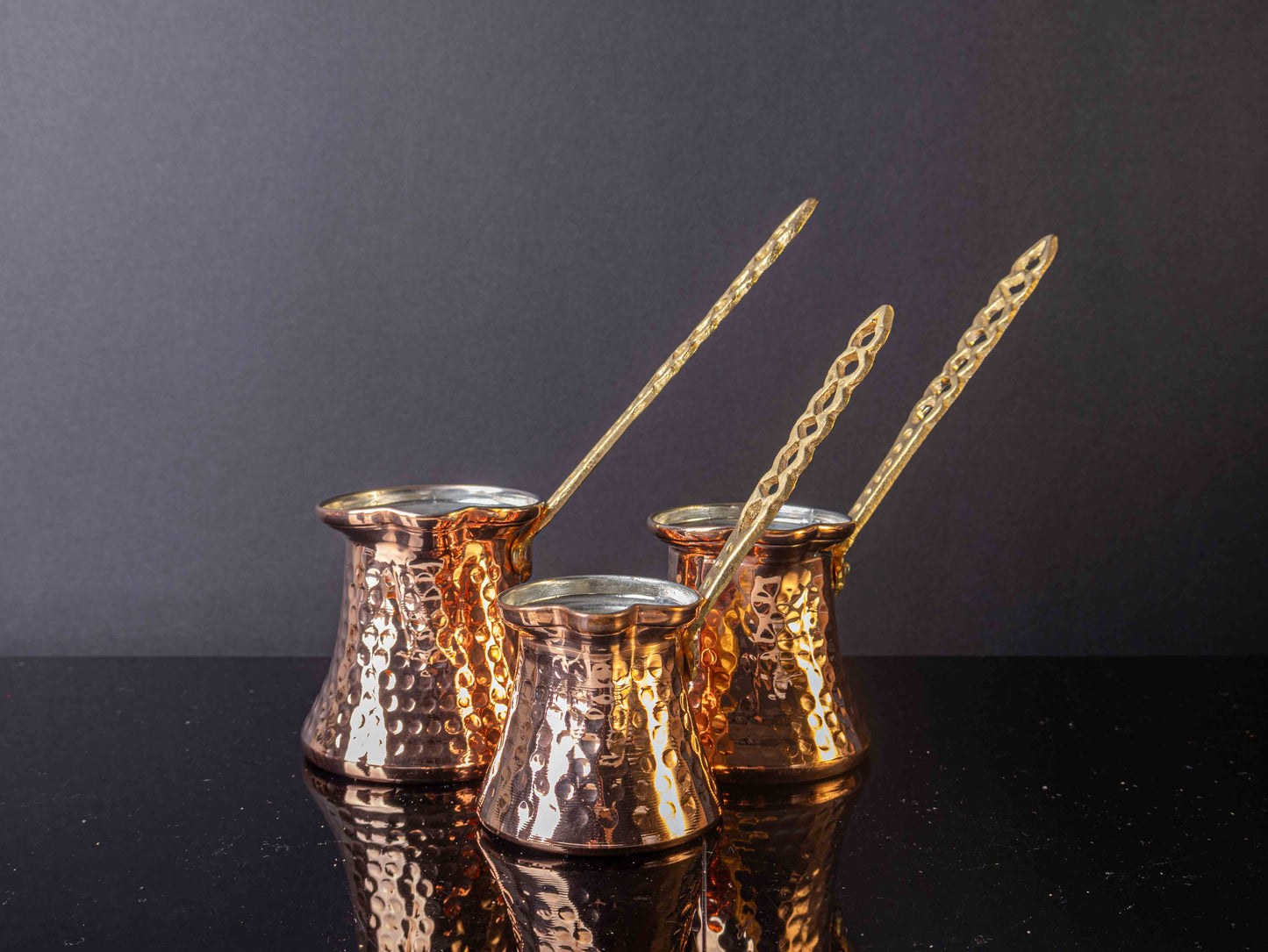 Heritage Hammered Coffee Pot Set – Turkish Copper Cezve Trio