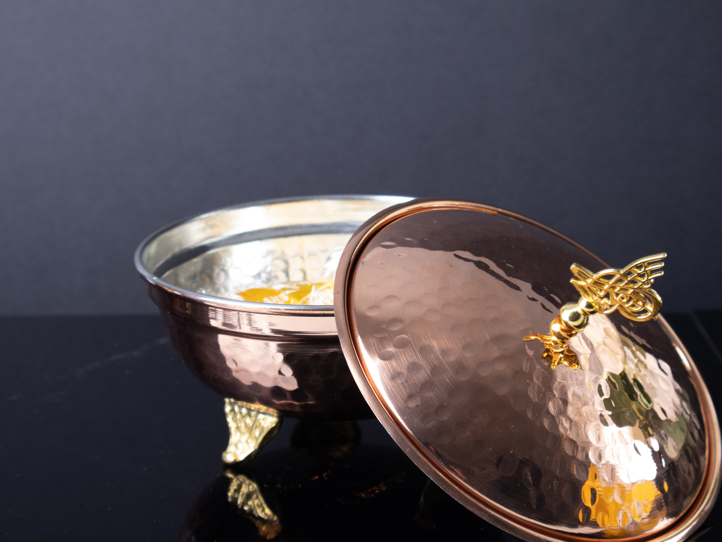 Handmade Copper Sugar Bowl with Ottoman Tugra Lid – Vintage Candy & Spice Jar