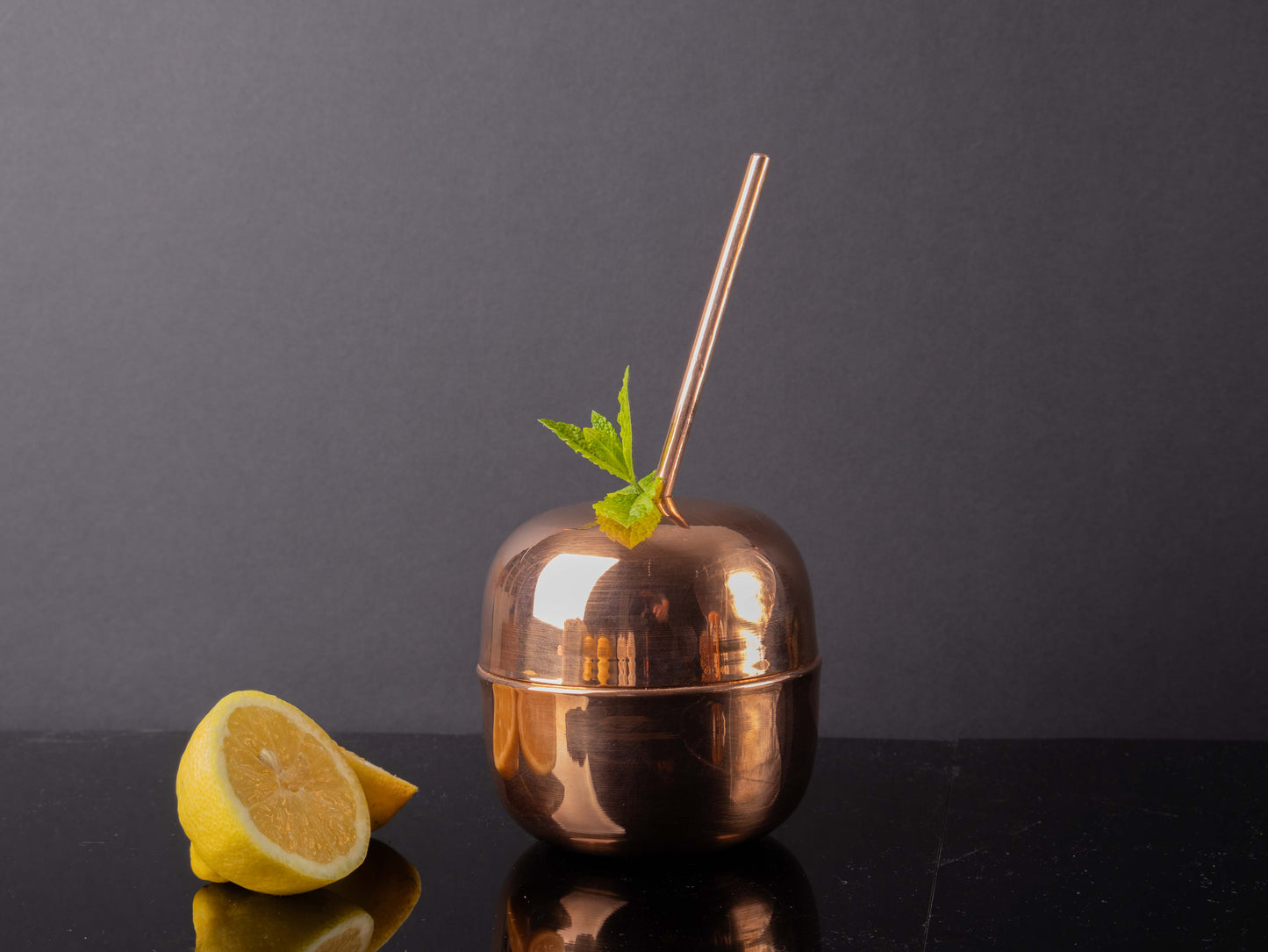 Handcrafted Copper Apple Cocktail Cup – Elegant Barware with Straw (250 ml)