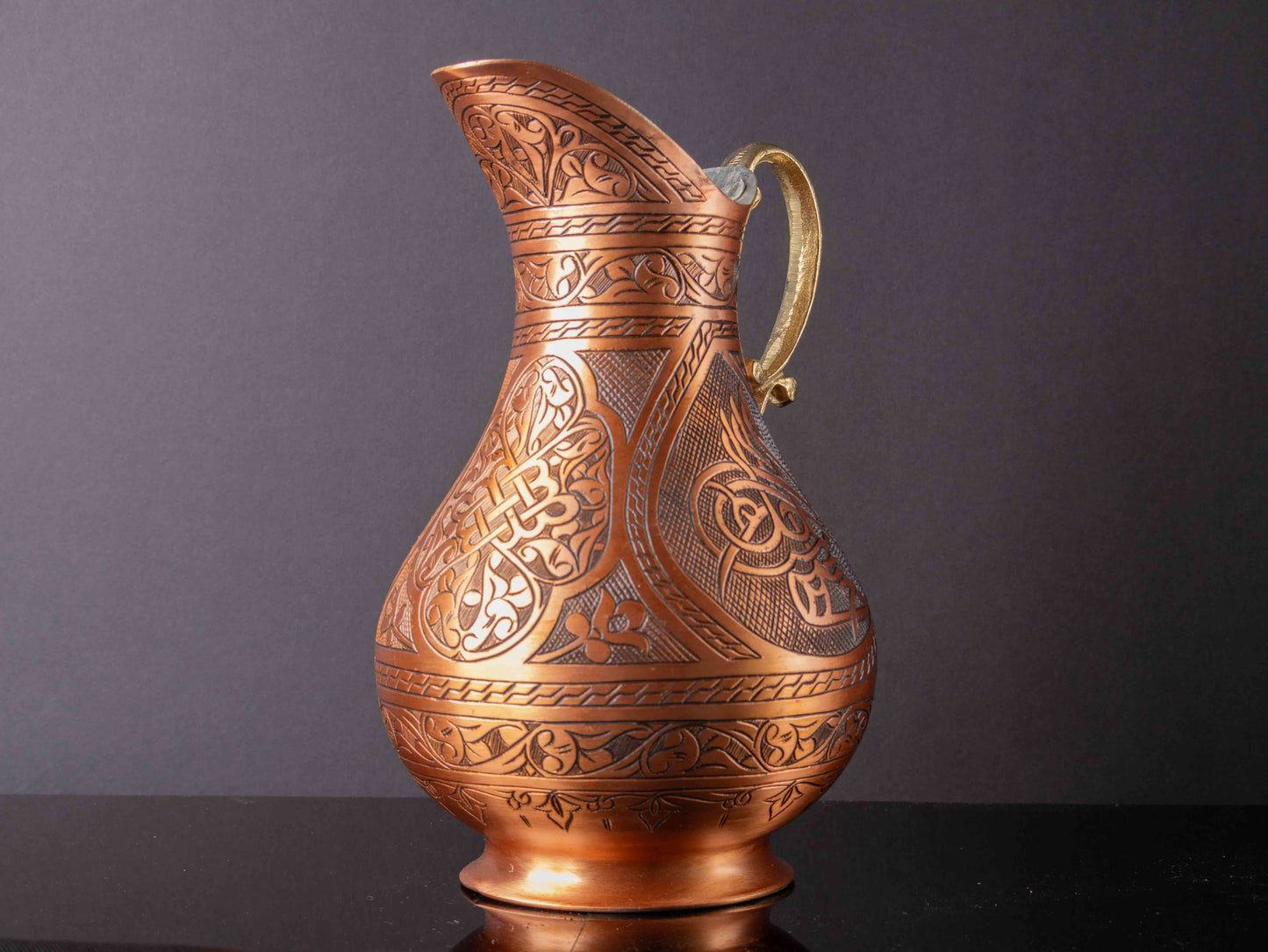 Handmade Copper Water Jug – 2L Engraved Pitcher with Brass Handle