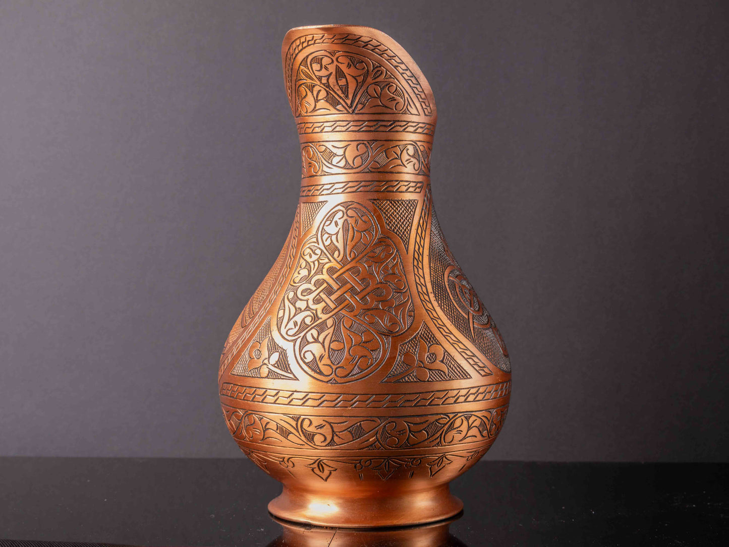 Handmade Copper Water Jug – 2L Engraved Pitcher with Brass Handle