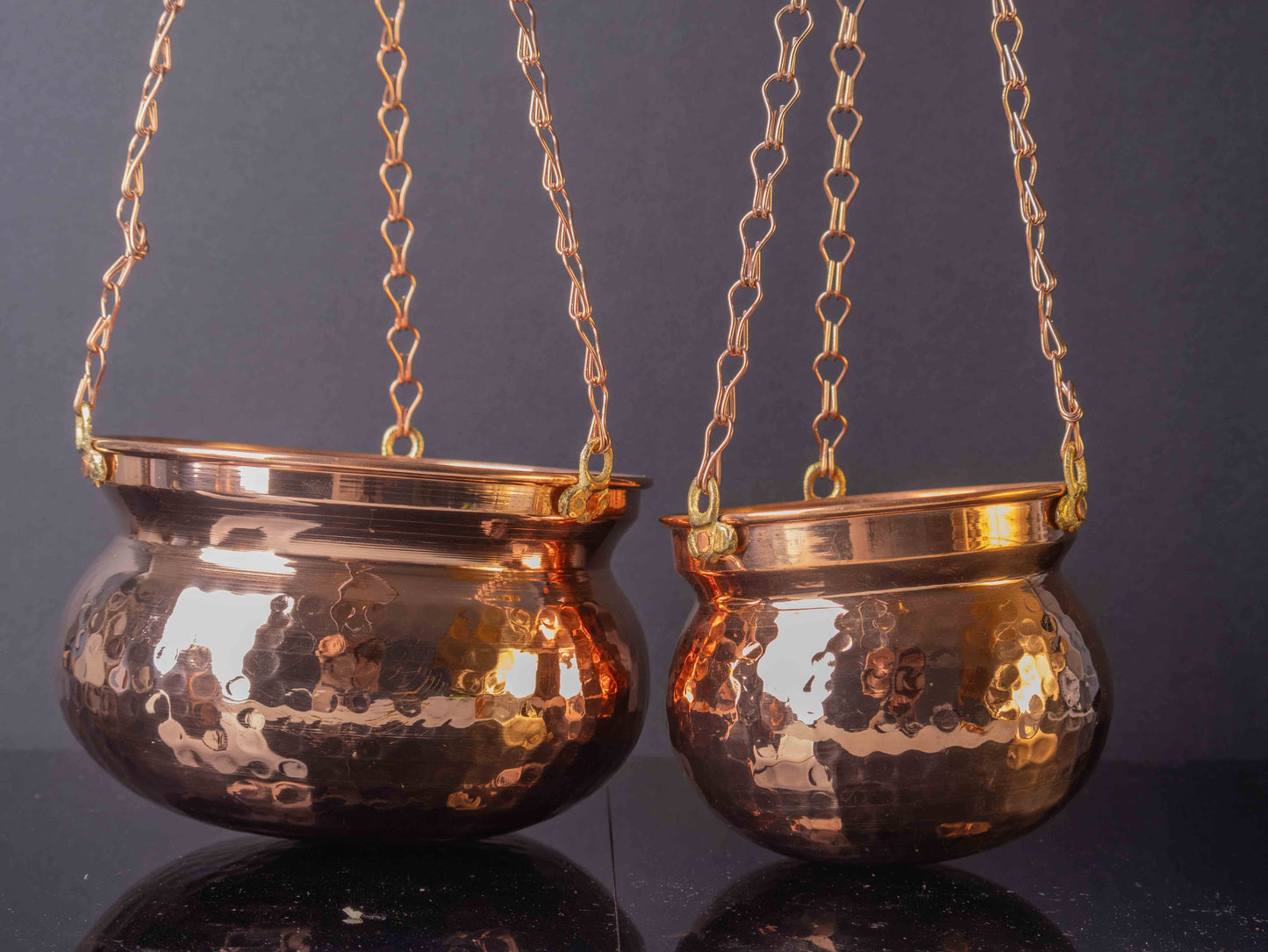 Handcrafted Hammered Rose Copper Planter Set — Solid Copper, 4 Sizes