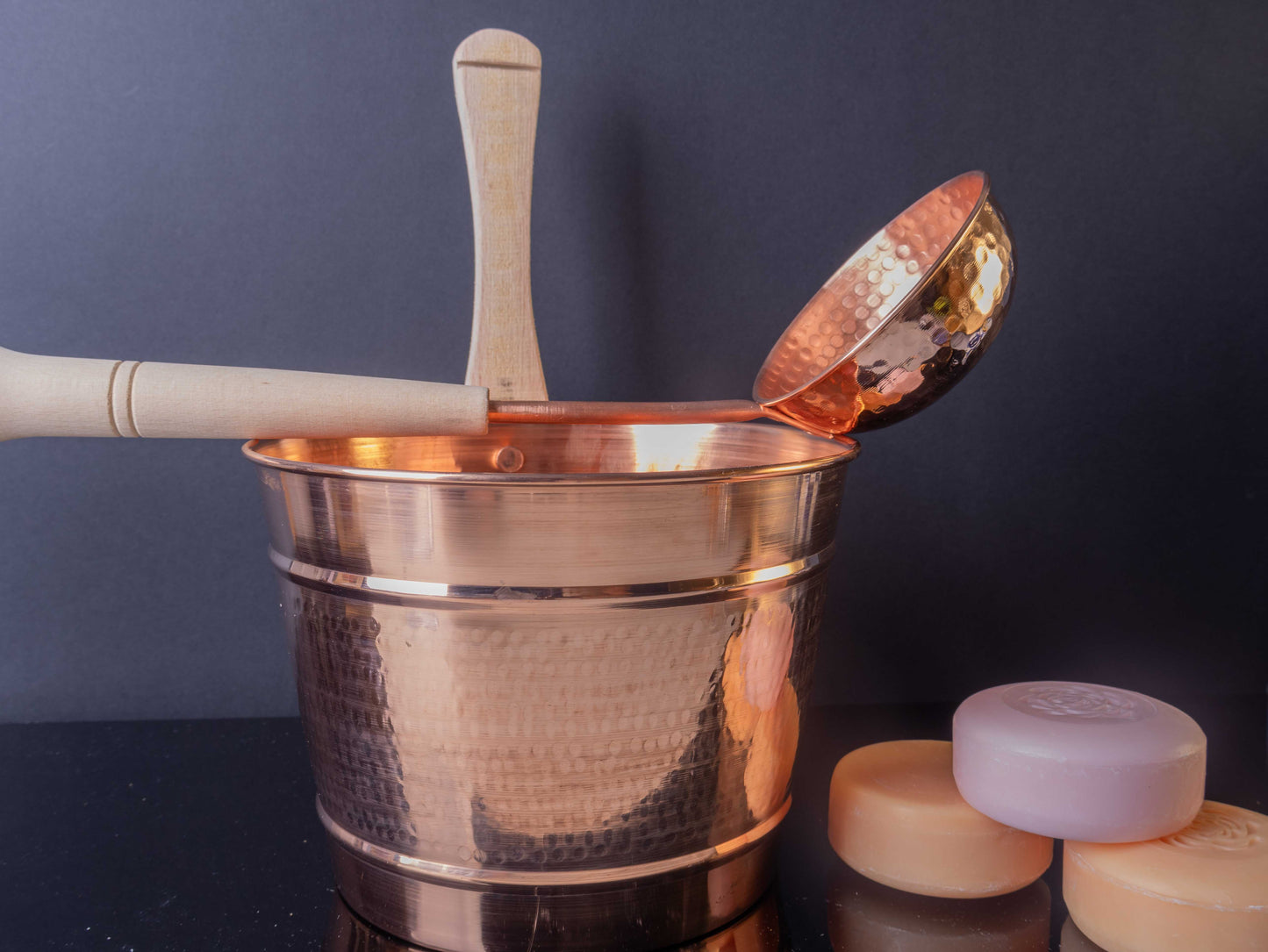 Handmade Copper Sauna Bucket & Ladle — Forged by Turkish Artisans
