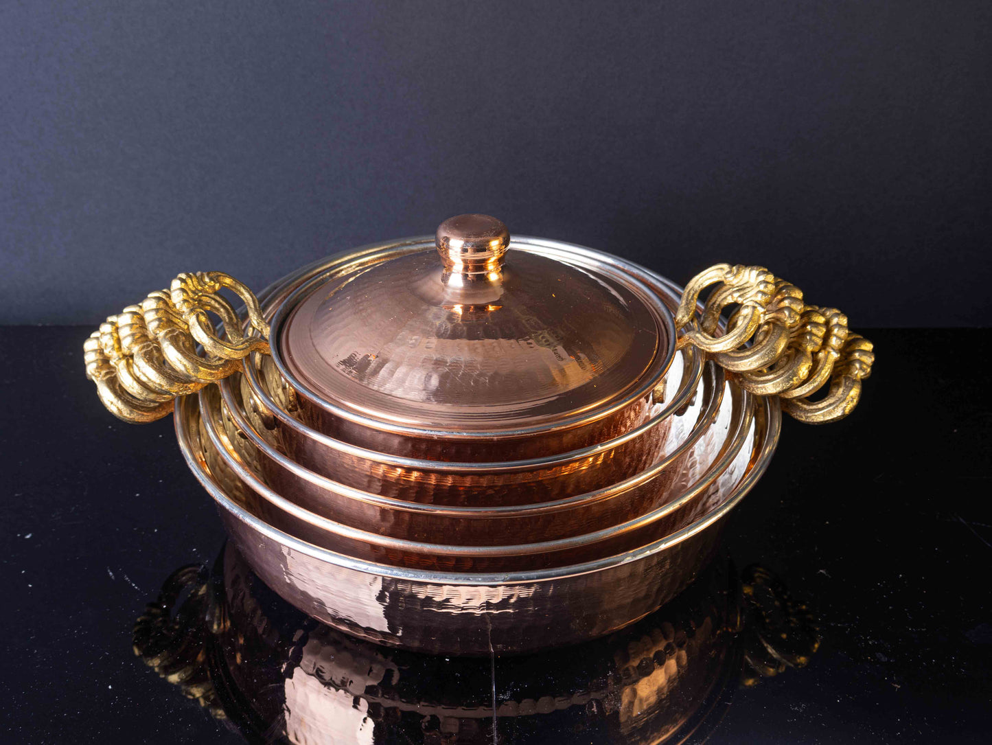 Hammered Copper Pan Set – Handmade Turkish Cookware (16–24 cm, Tin-Lined)