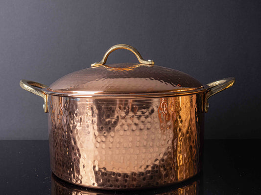 Copper Cooking Pot – Handmade Turkish Cookware with Brass Handles (Tin-Lined, 0.9–1 mm Thick)
