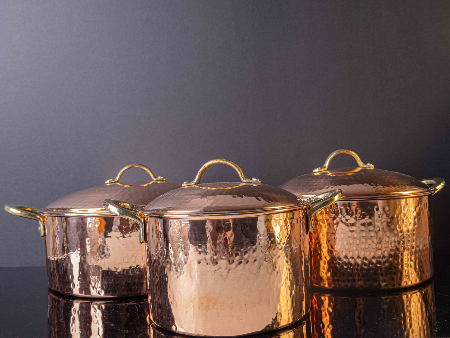 Copper Cooking Pot – Handmade Turkish Cookware with Brass Handles (Tin-Lined, 0.9–1 mm Thick)