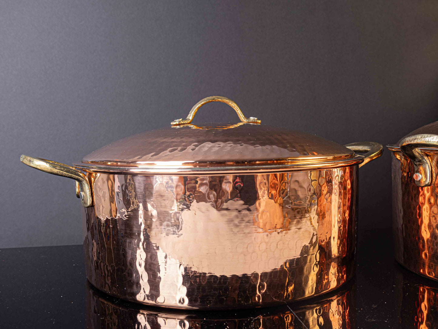 Copper Cooking Pot – Handmade Turkish Cookware with Brass Handles (Tin-Lined, 0.9–1 mm Thick)