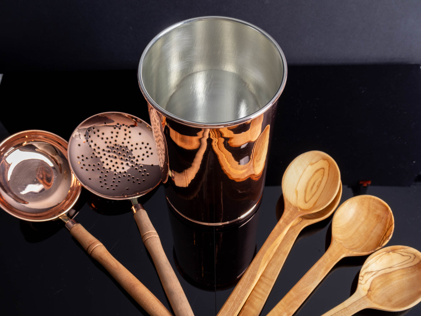 Handcrafted Copper Utensil Holder – Tin-Lined Kitchen Organizer (12.2 × 20 cm)