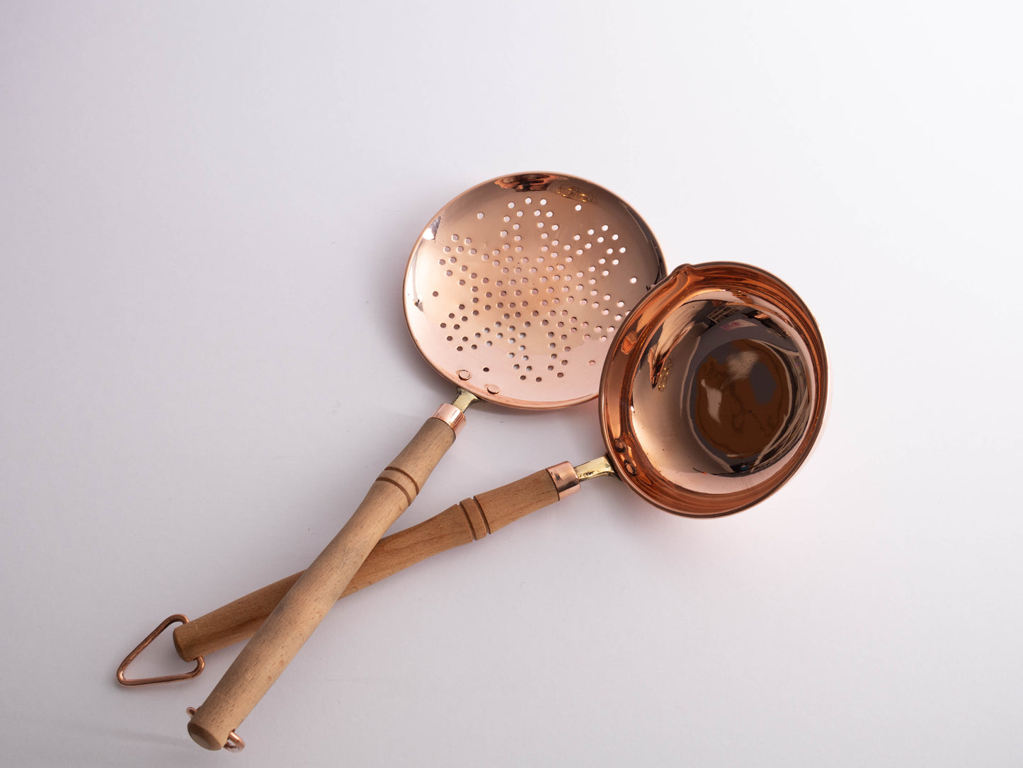 Handmade Copper Ladle & Skimmer Set – Wooden Handle Kitchen Utensils (2-Piece)
