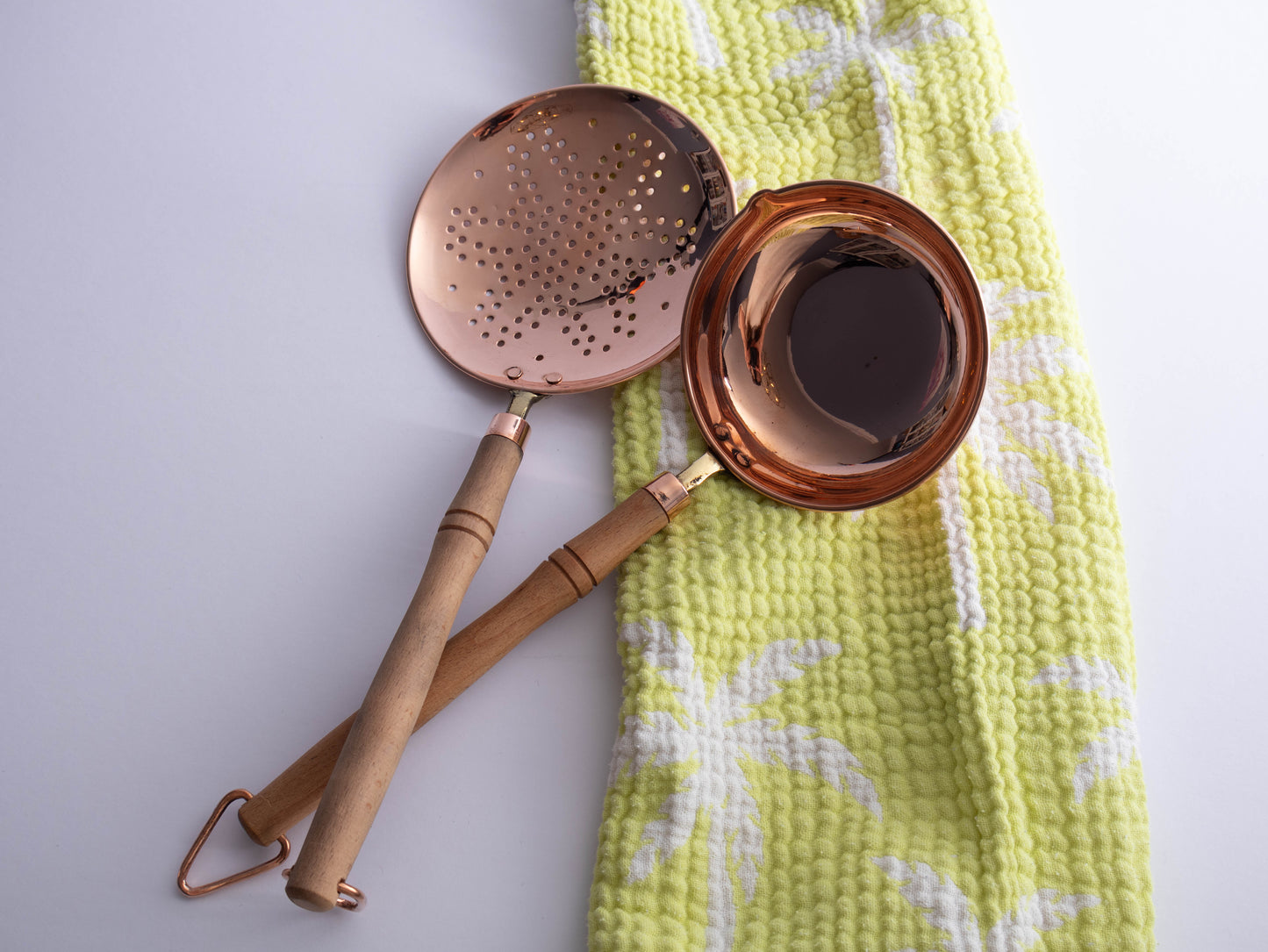Handmade Copper Ladle & Skimmer Set – Wooden Handle Kitchen Utensils (2-Piece)