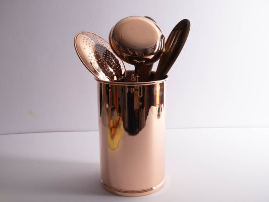 Handcrafted Copper Utensil Holder – Tin-Lined Kitchen Organizer (12.2 × 20 cm)