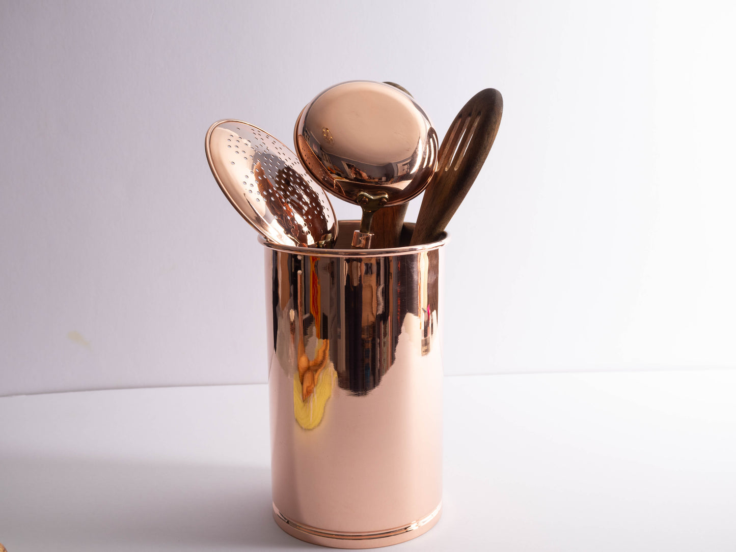 Handcrafted Copper Utensil Holder – Tin-Lined Kitchen Organizer (12.2 × 20 cm)