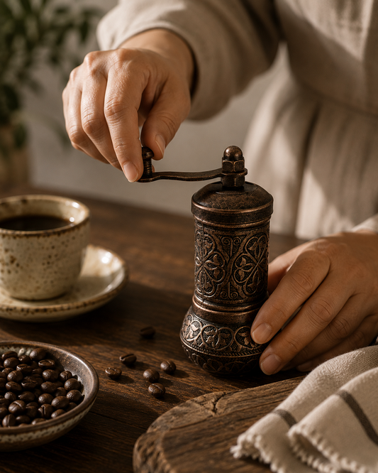 Antique Brass Ottoman Grinder — Hand-Engraved | Salt, Pepper & Spice | 11cm