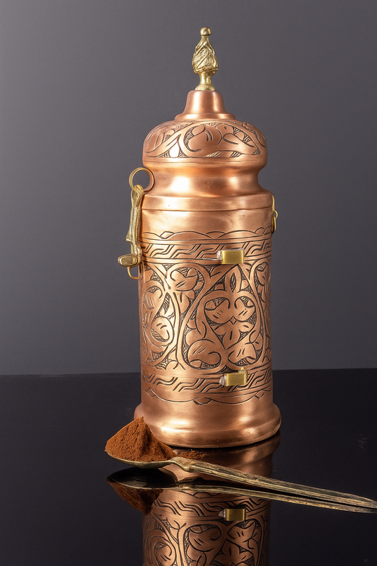Handmade Copper Coffee Jar with Spoon — 300 g Capacity, Tinned Interior