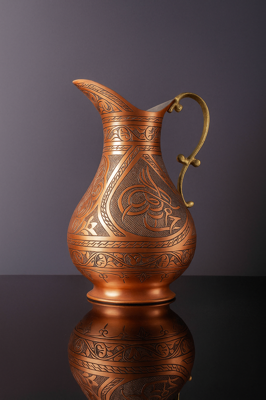 Handmade Copper Water Jug – 2L Engraved Pitcher with Brass Handle