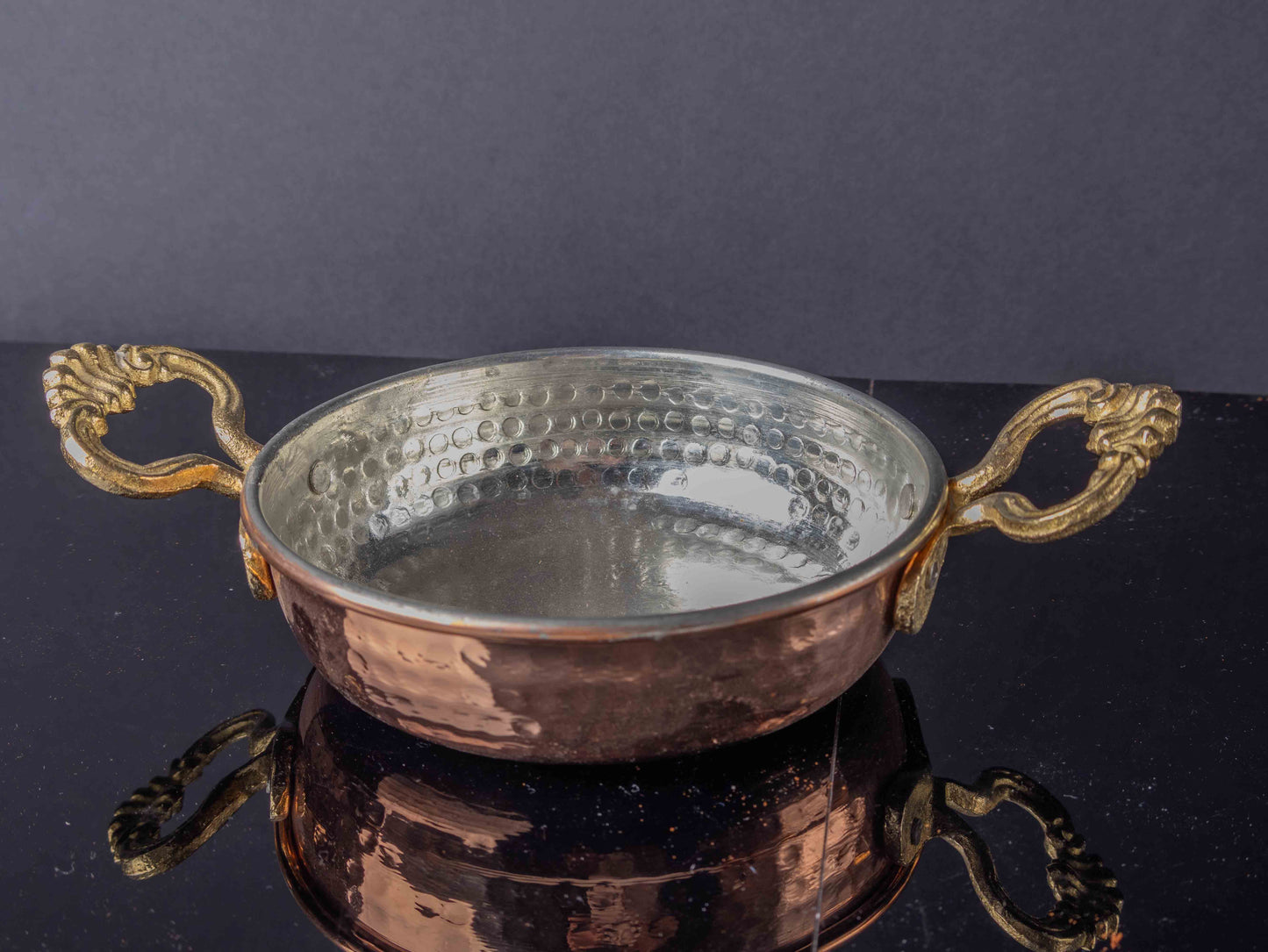 Handmade Hammered Copper Pan Set with Brass Handles – Traditional Turkish Serving Pans