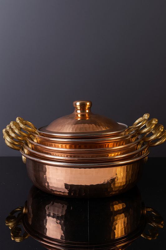Hammered Copper Pan Set – Handmade Turkish Cookware (16–24 cm, Tin-Lined)