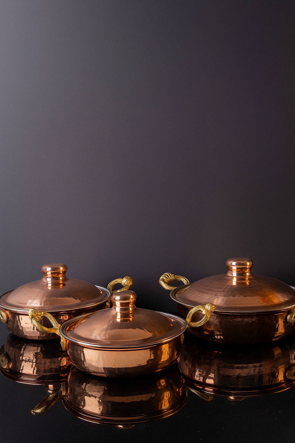 Hammered Copper Pan Set – Handmade Turkish Cookware (16–24 cm, Tin-Lined)