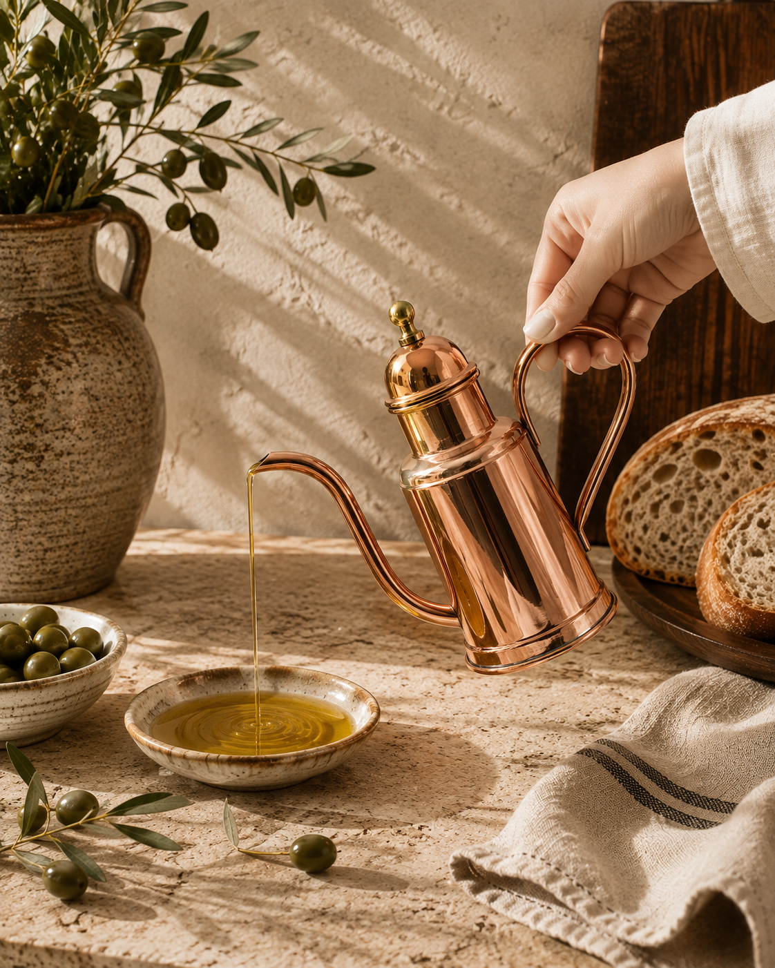 Handmade Copper Olive Oil Pourer | Gooseneck Spout | 2 Sizes