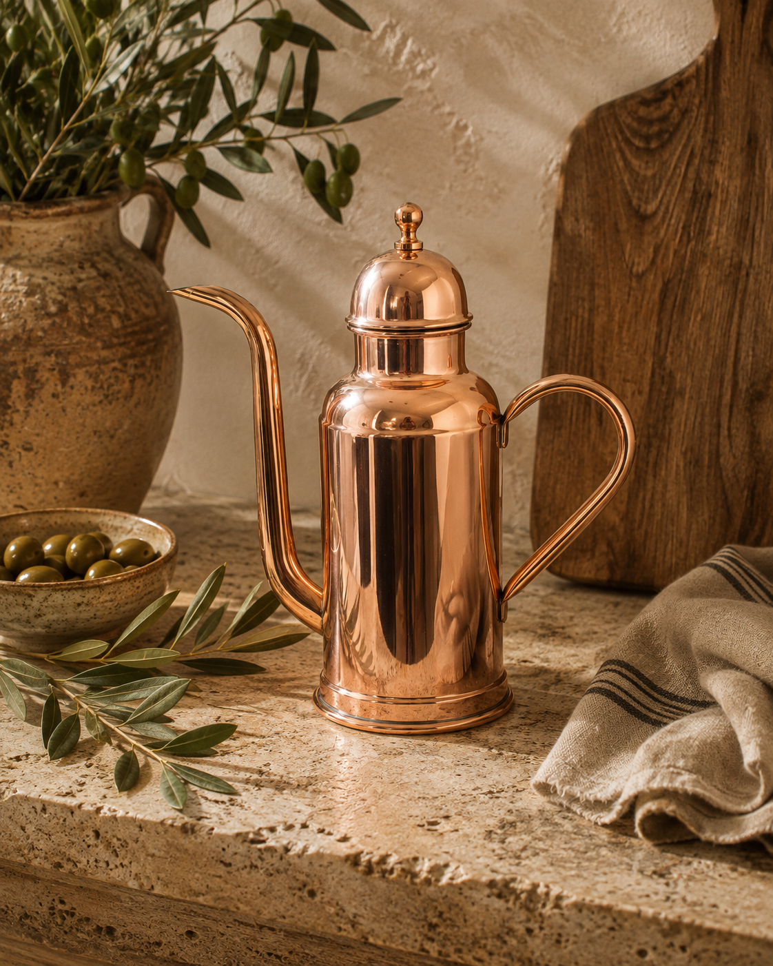 Handmade Copper Olive Oil Pourer | Gooseneck Spout | 2 Sizes