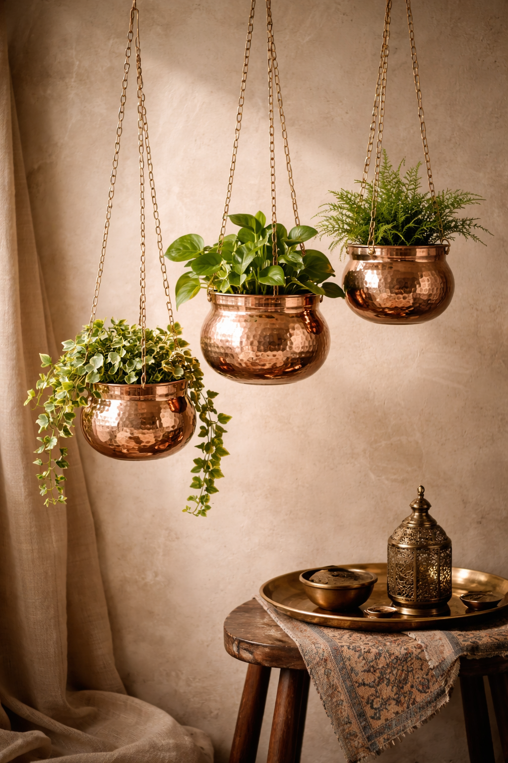 Handcrafted Hammered Rose Copper Planter Set — Solid Copper, 4 Sizes