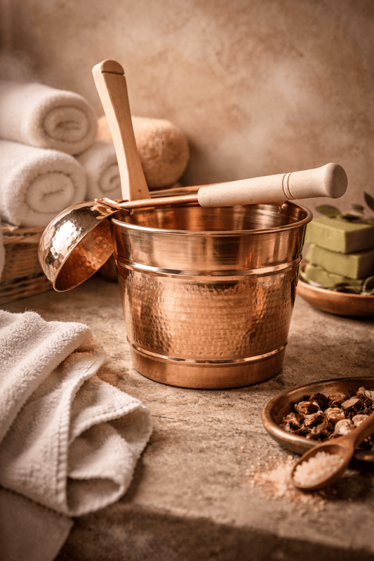Handmade Copper Sauna Bucket & Ladle — Forged by Turkish Artisans